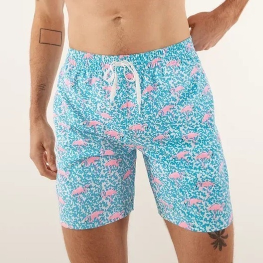 NWOT Chubbies Men's M The Domingos Are For Flamingos 7 Classic Swim Trunk Blue