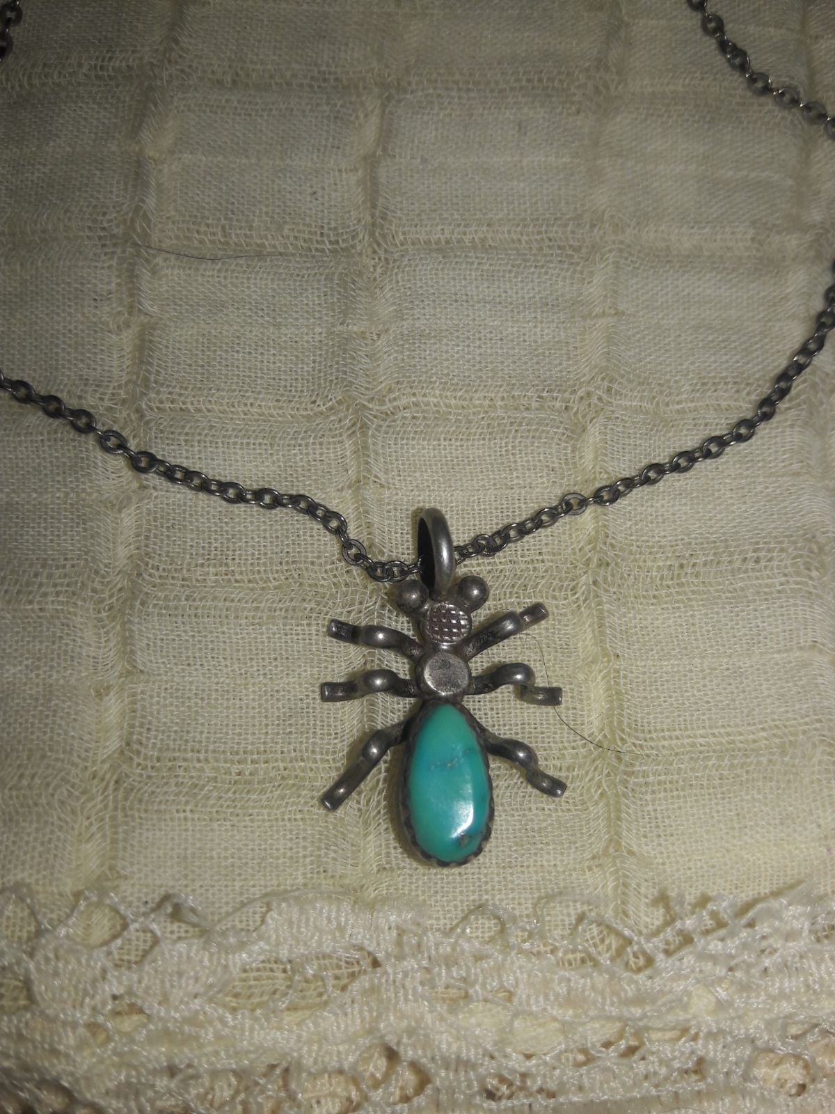 Native American turquoise Sterling Silver spider pendant