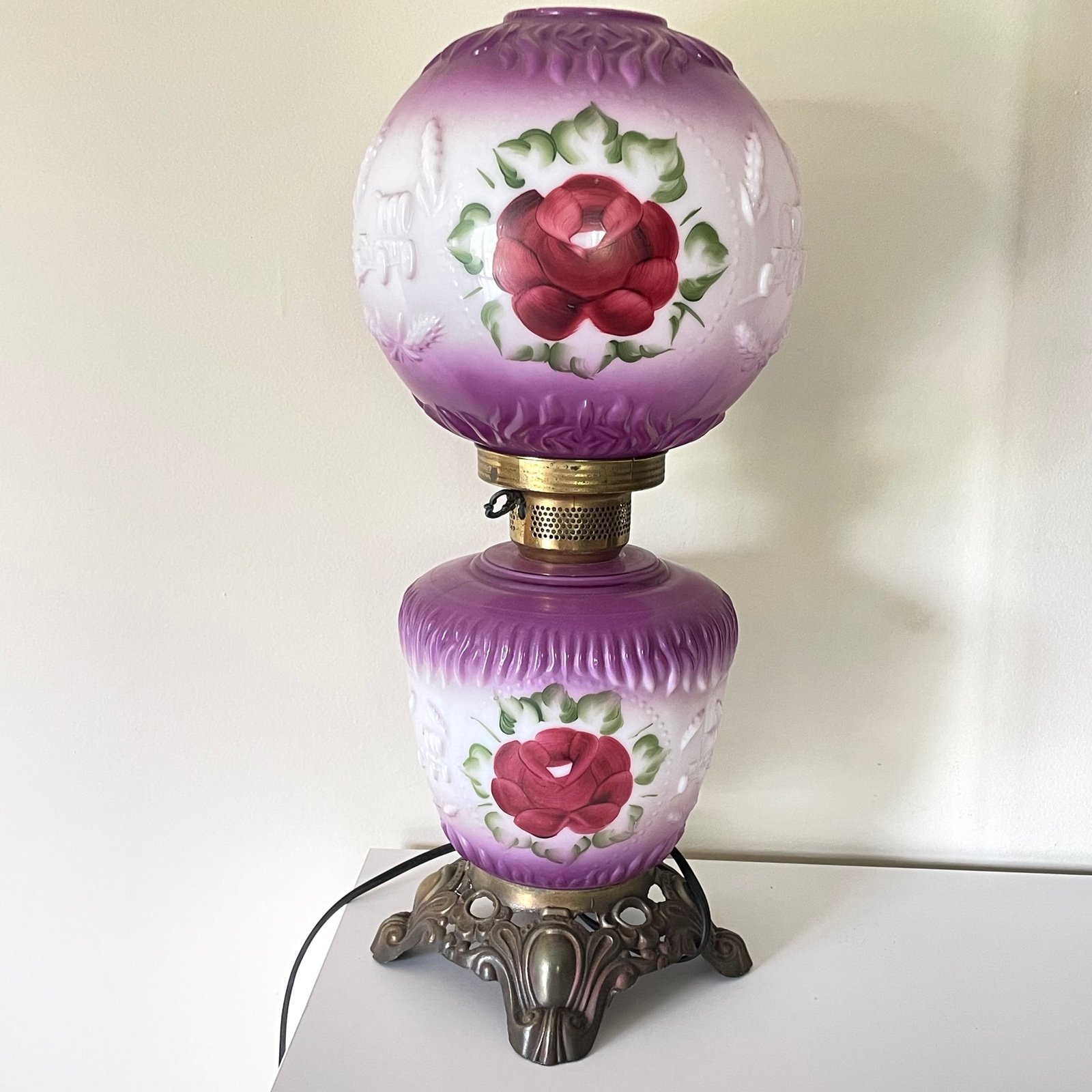 Gone with the wind vintage victorian hand painted rose wagon lamp parlor globe