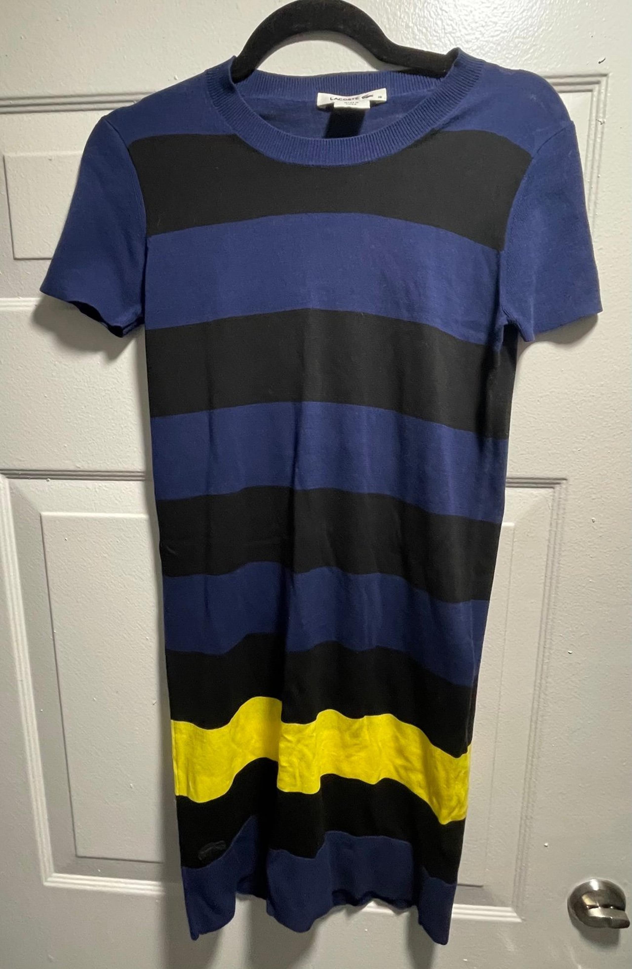 Lacoste Women's Striped Cotton Knit Blend Mid Length Polo Dress 36 (Small)