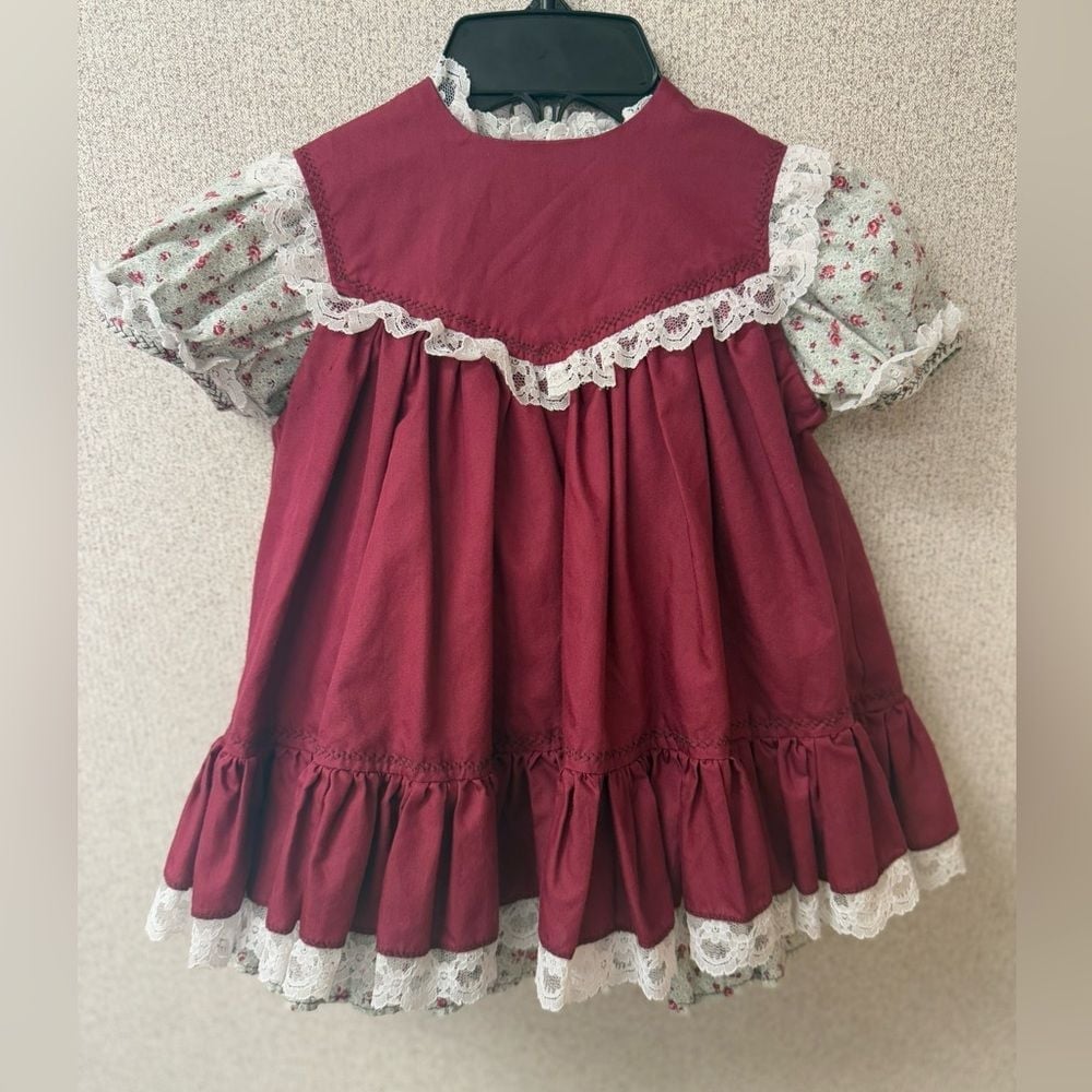 Vintage toddler girl Size 24m handmade floral lace cottagecore prairie dress