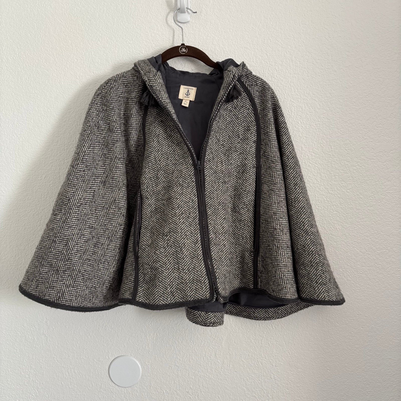 Land's End Kids Size Small 7/8 Gray Tweed Poncho Cape