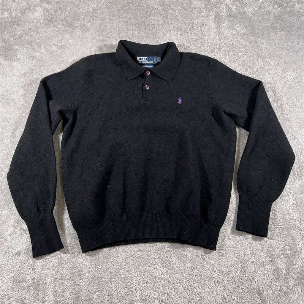 VTG Polo Ralph Lauren Sweater Men's XL Black Lambswool Collared Pullover