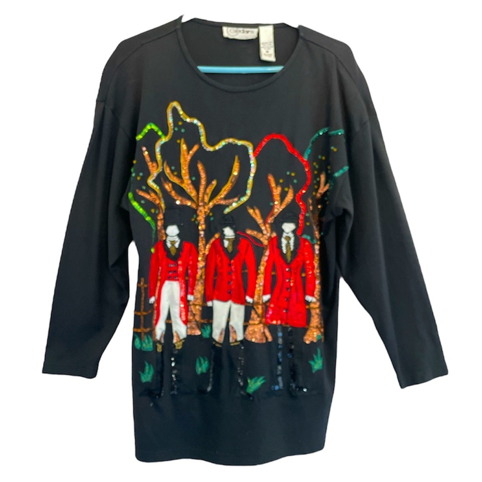 Cedars Vintage Black Mounties Sequin Tunic Top size Medium