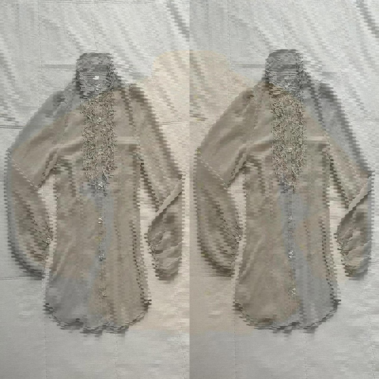 Axes Femme tan sheer ruffle bib long sleeve blouse