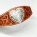BRIGHTON Tooled Leather Brown Tan Bracelet Silver Plated Heart Concho Western