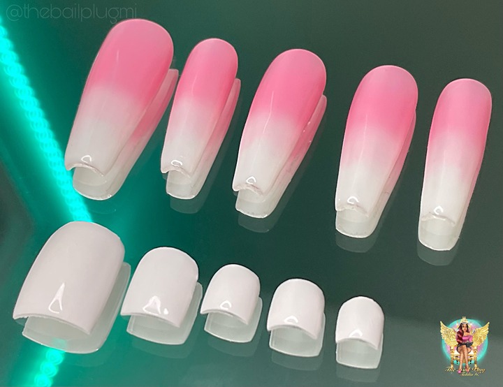 Ombré Pink & Milky White Nail Set & White Toes Set | The Nail Plug MI Press Ons
