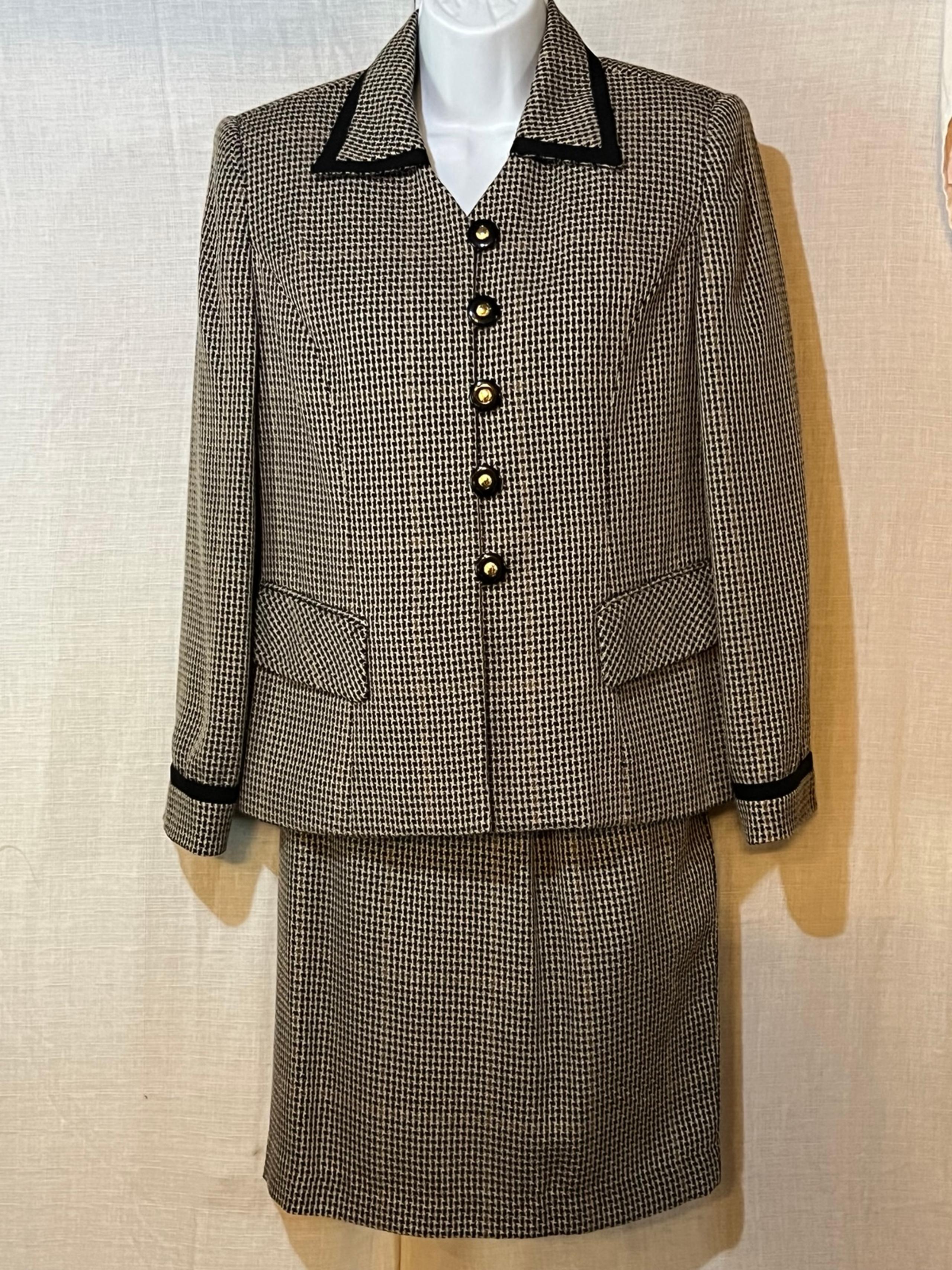 Executive Collection brown black houndstooth skirt suit blazer 6p.  Bg529