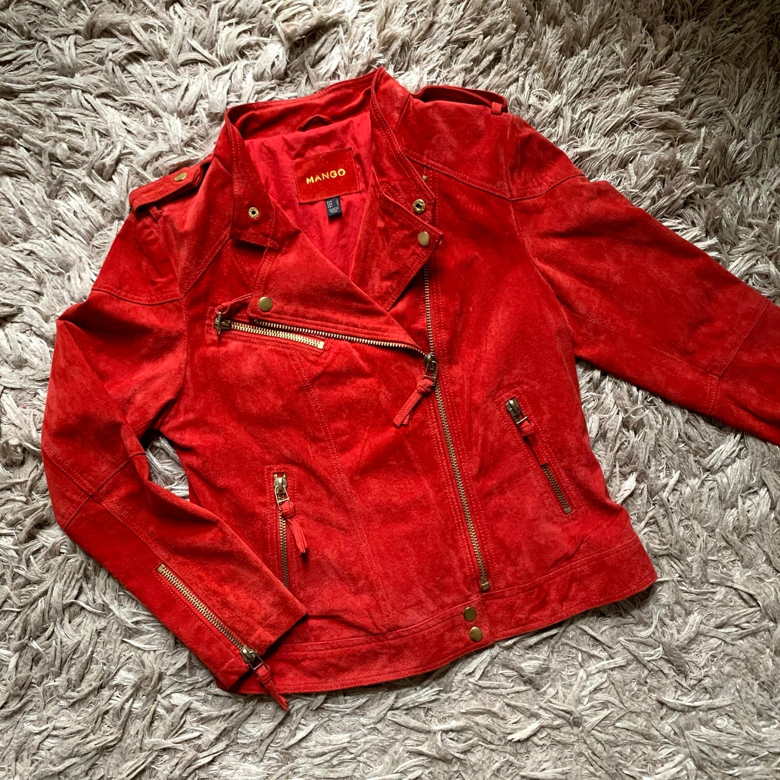 Mango 100% Leather Red Moto Jacket
