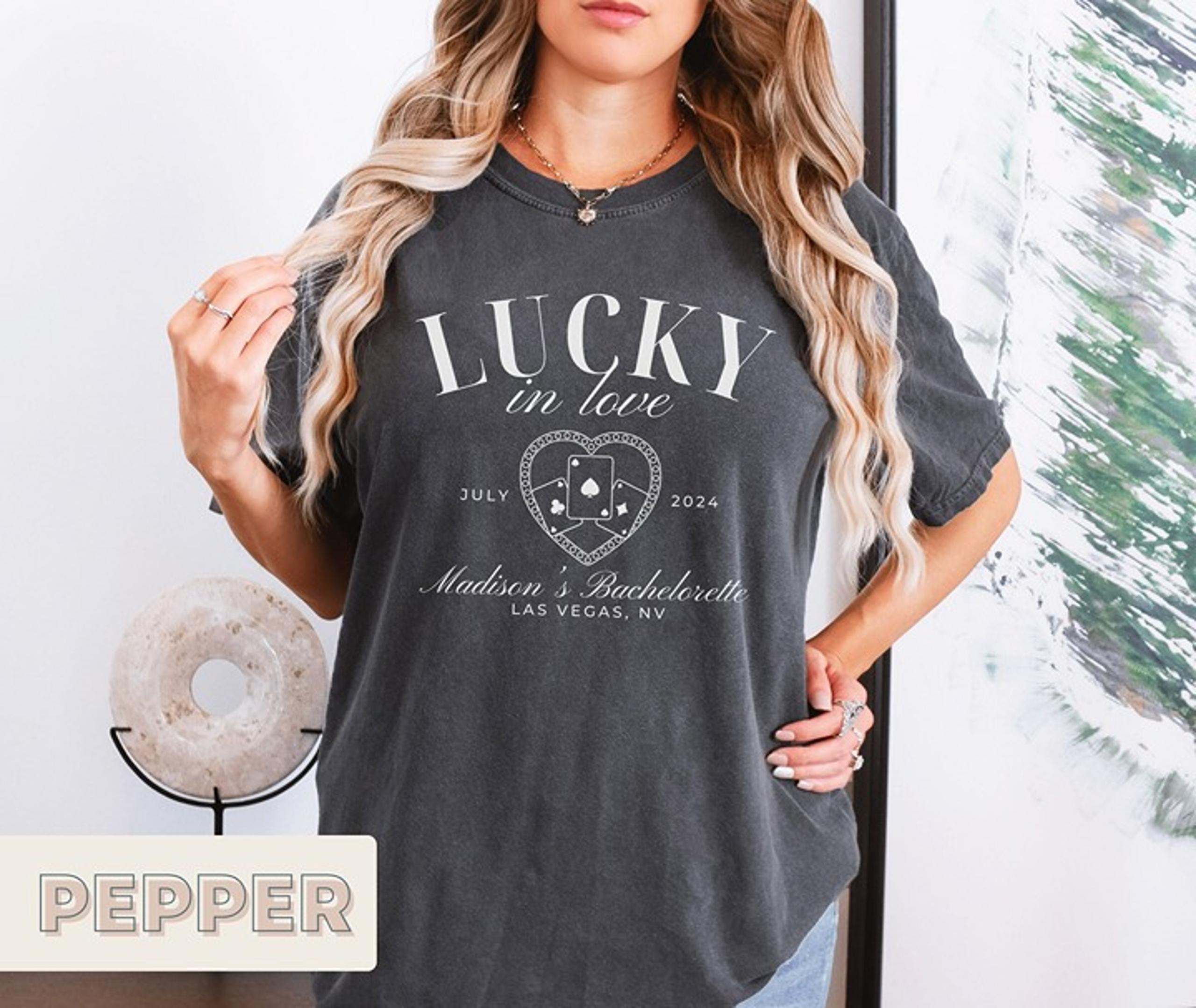 Personalized Lucky in Love Las Vegas Bachelorette Party Shirt or Casino Theme Pa