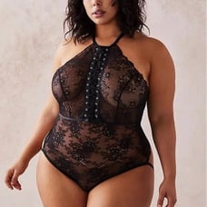 Torrid Black Lace Up Harness Bodysuit
