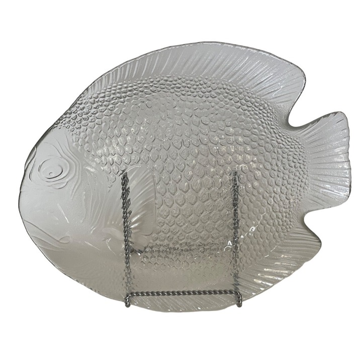 Glass Fish Platter Large 15 x 12.5 Vintage Arcoroc France Serving Dish
