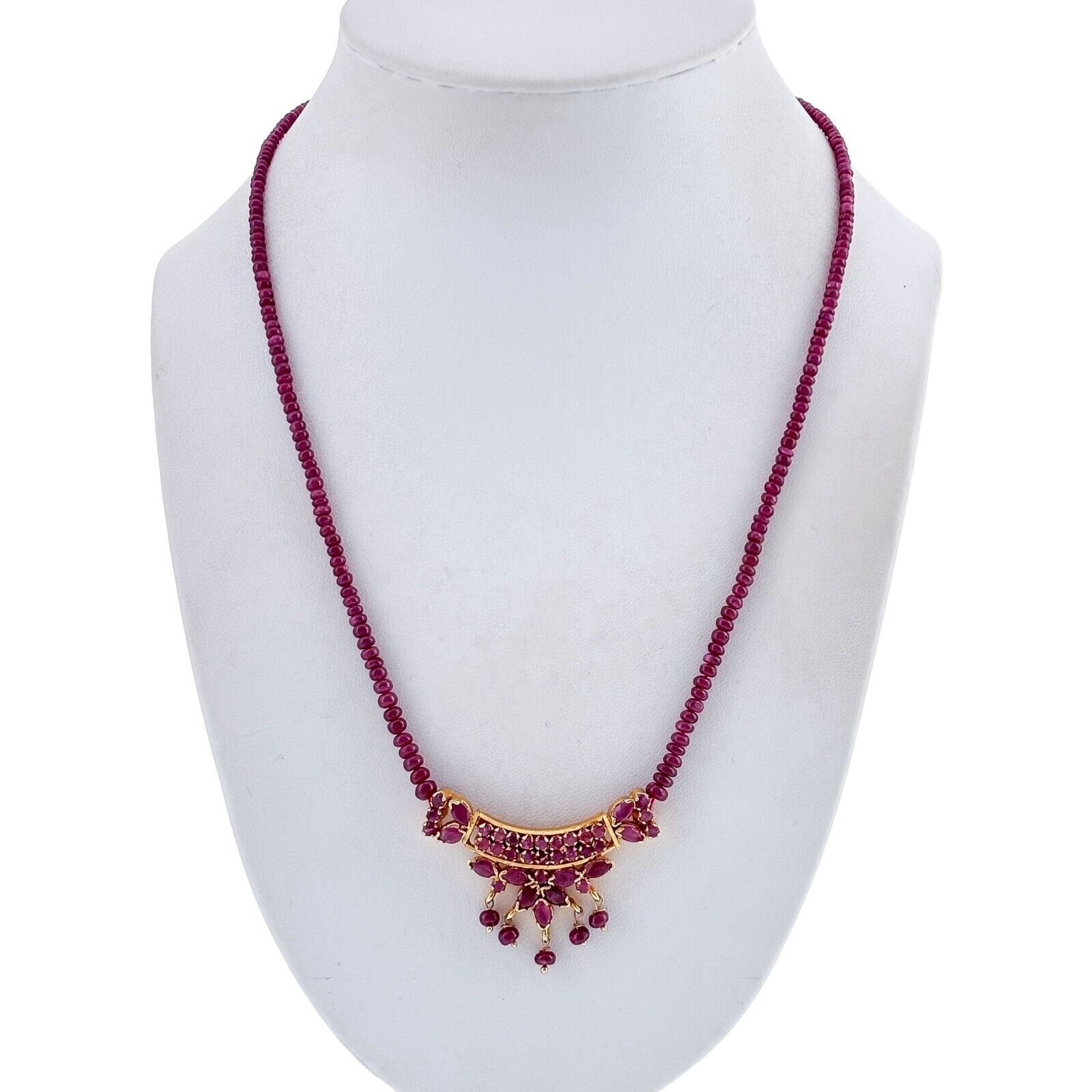 Vintage Gold Plated Ruby Beaded Bib Necklace 19.5