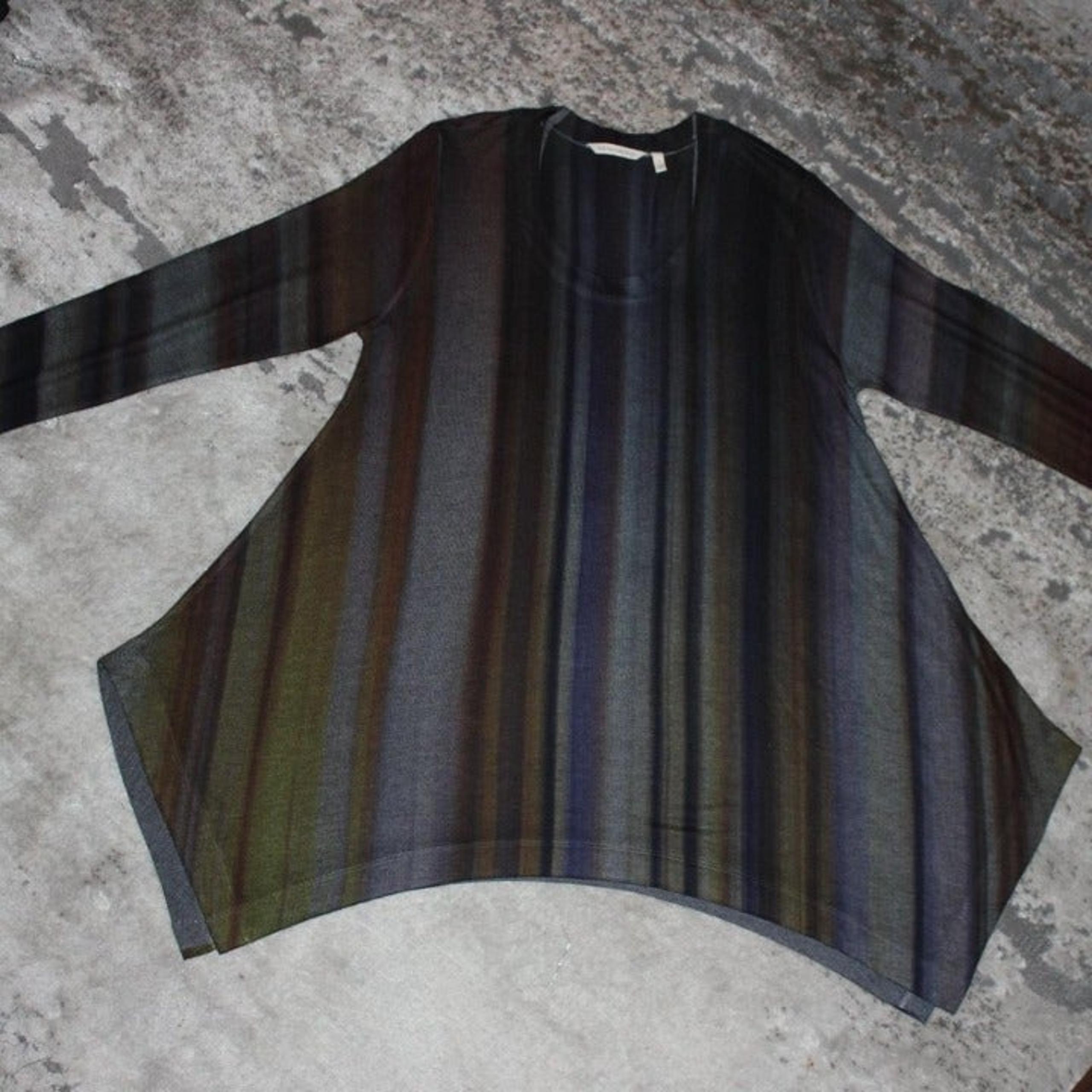 Soft Surroundings Shark Bite Hem Flowy Grey Purple Striped Long Sleeve Tunic Top
