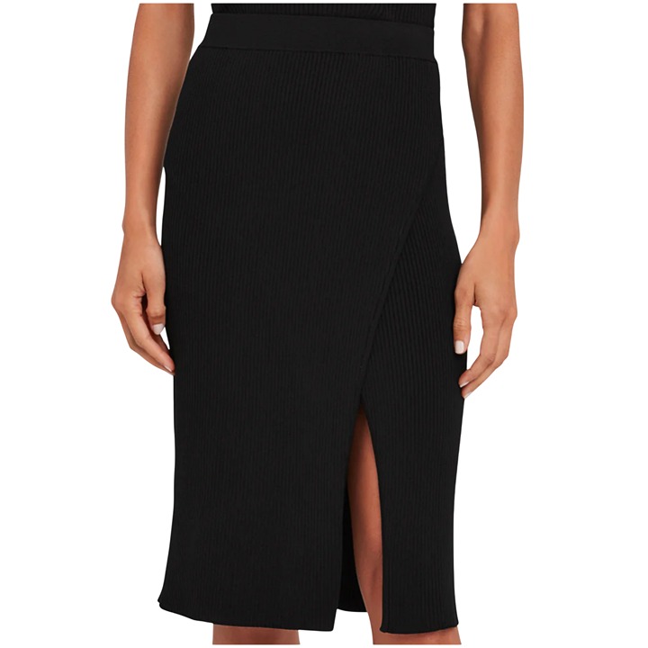 NWT Jonathan Simkhai Deep Rib Wrap Skirt black XS stretch slit