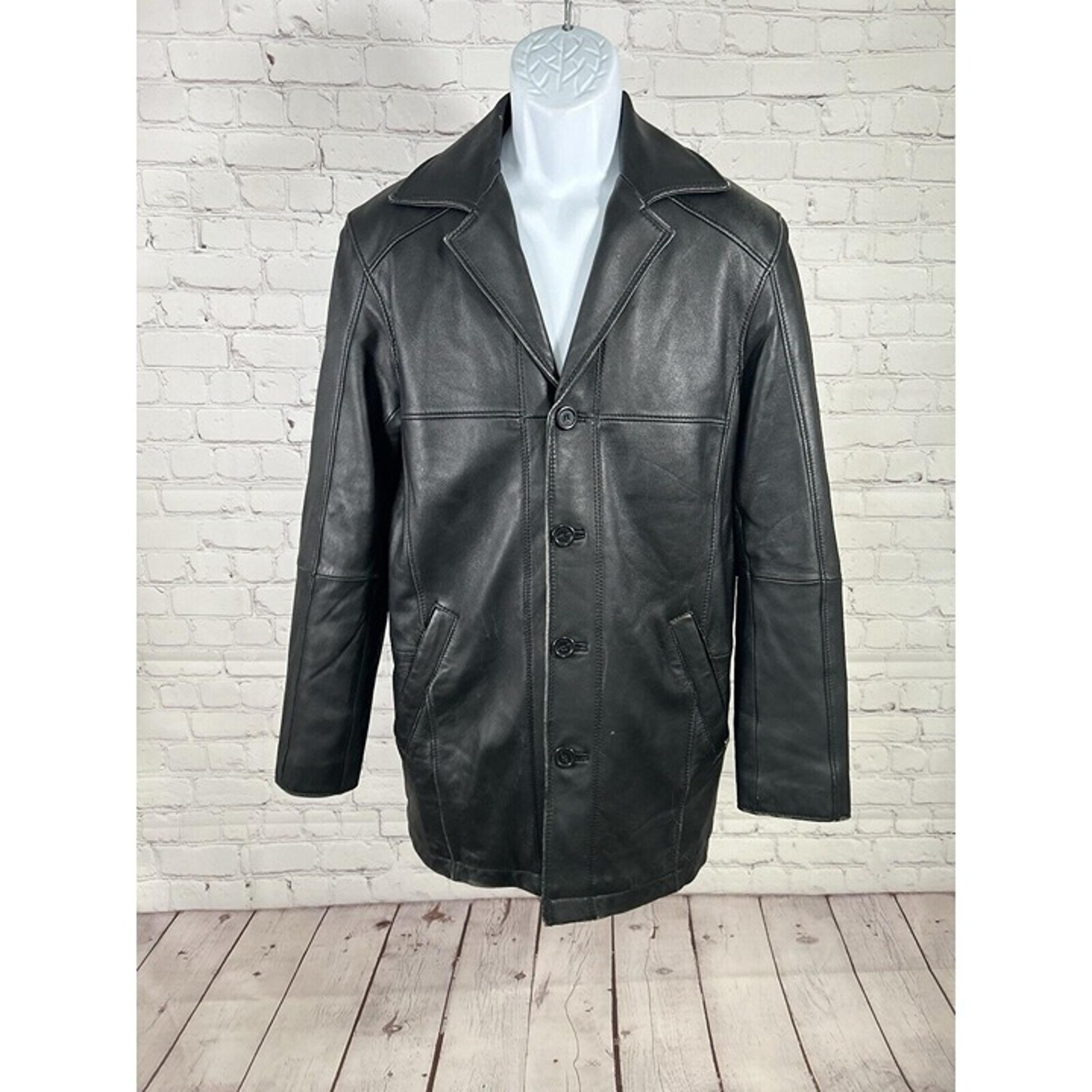 Wilsons Leather Black 4 Button Men’s Quilted Lining Collared Leather Jacket S