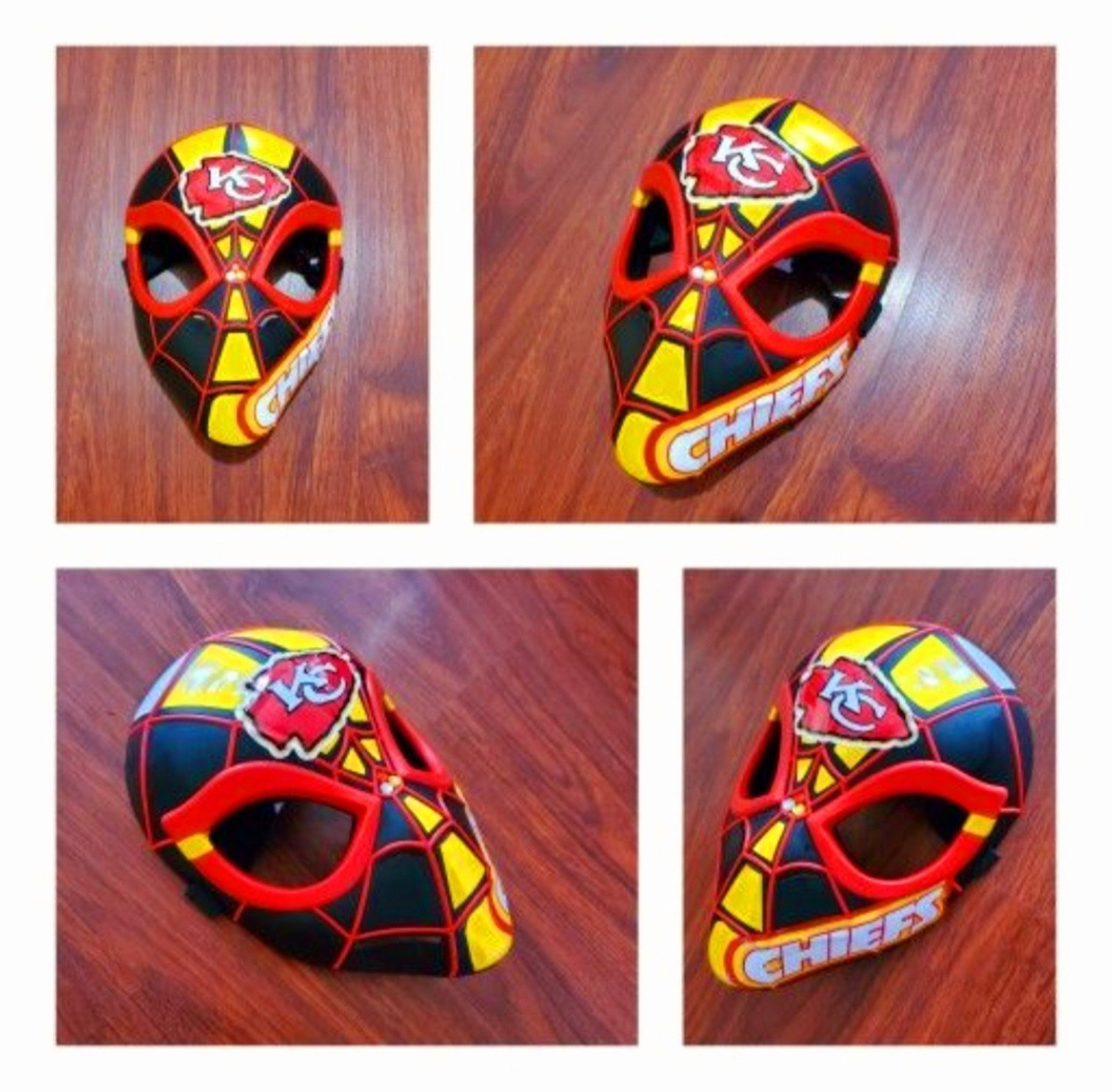 Custom Spiderman Miles Morales KC Chiefs AFC CHAMPS Mask W Strap 4 Tailgate