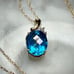 Vintage Blue Topaz Necklace Solid 10K Gold Pendant & 10K Chain