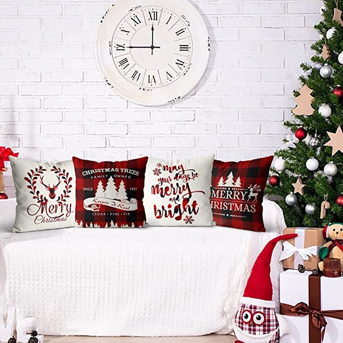 Christmas Decorations Pillow Covers 18x18 Inch Set of 4 for Christmas Decor