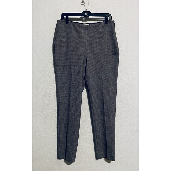 Etcetera Pants Womens 8 Plaid Flat Front Trousers Side Zipper Black Stretch