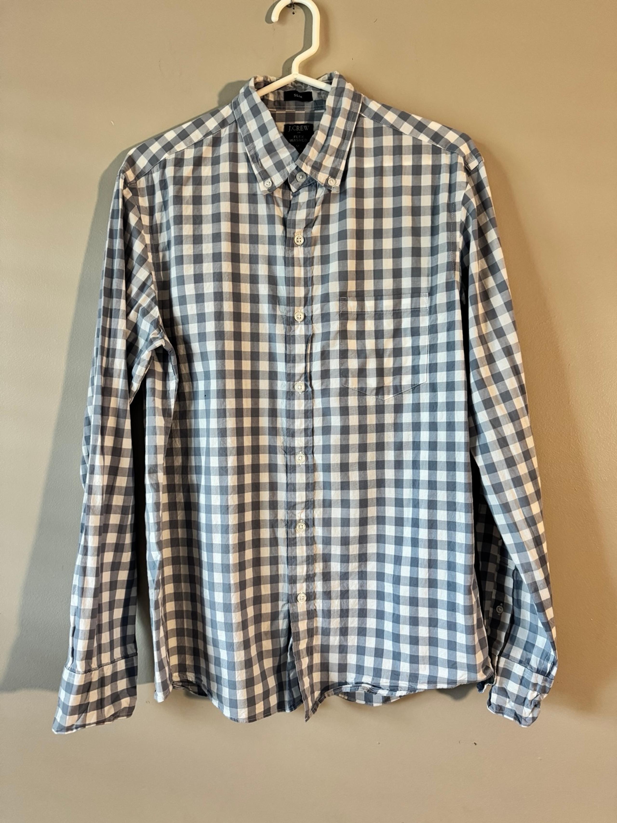 J.Crew Men’s Medium Slim Fit Flex Washed Button-Down Shirt – Stone (Blue & White