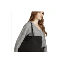 98 CLEOBELLA Cotton Canvas Tote Black w Vegan Leather Strap FabFitFun NEW Seald