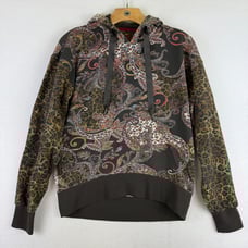 Robert Graham Womens XS Paisley Leopard Pullover Hoodie Pockets Black Red
