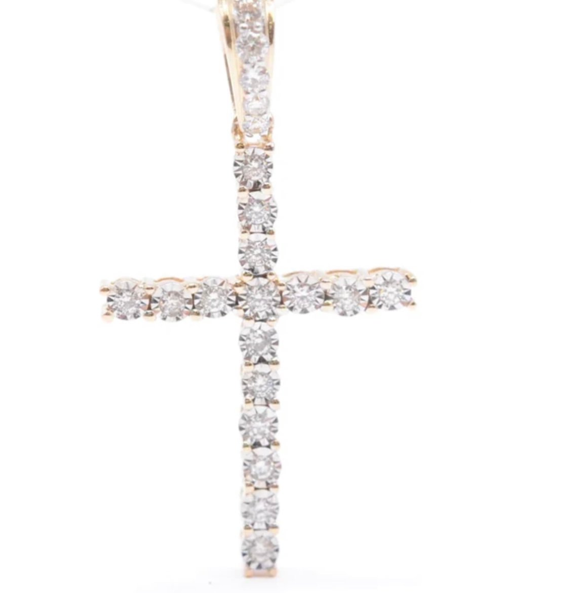 1.25 0.25cttw. 2g Illusion Set Diamond 10k Yellow Gold Cross Pendant Metal: 10