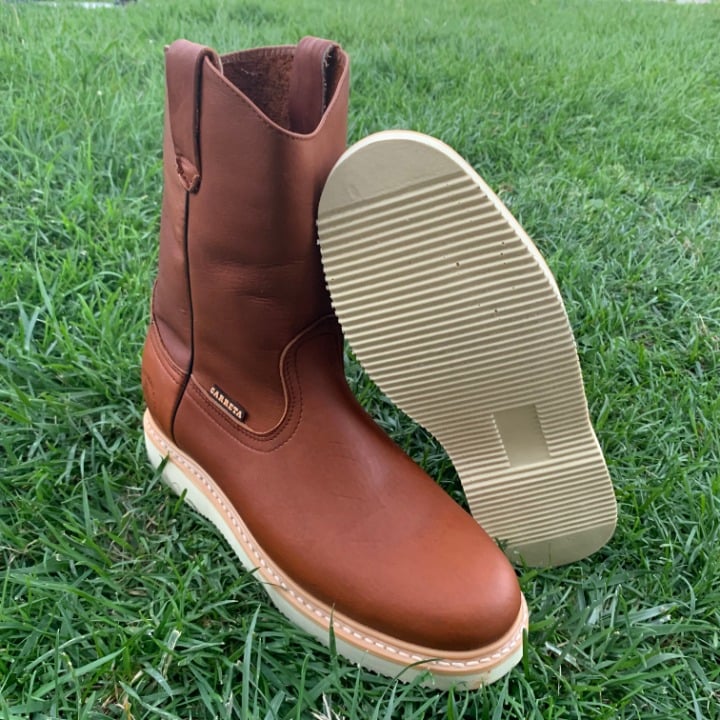 Men's STEEL TOE Leather Work Boots light Weight Pull-on