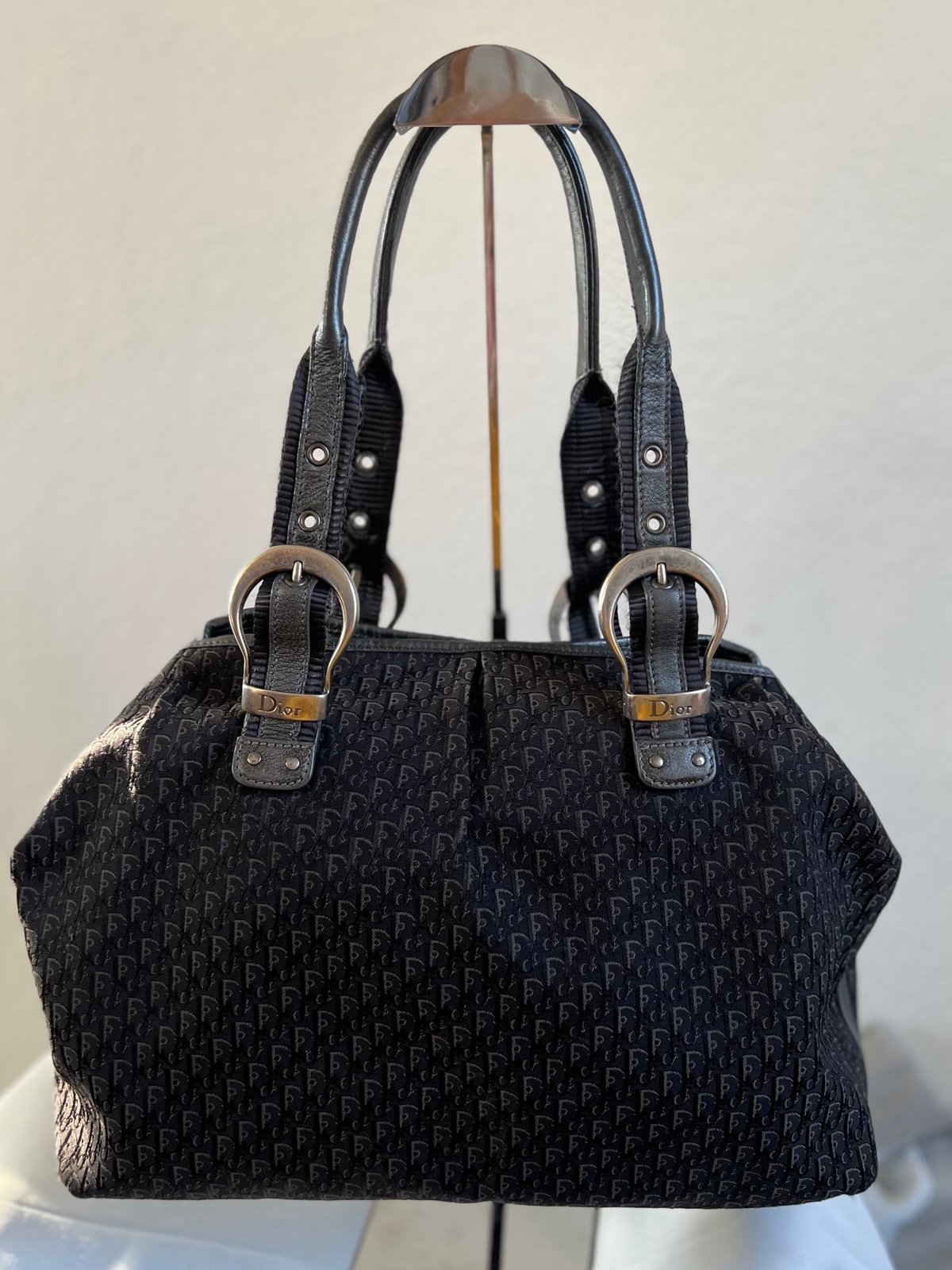 Christian Dior -Black Canvas Monogram Shoulder Bag