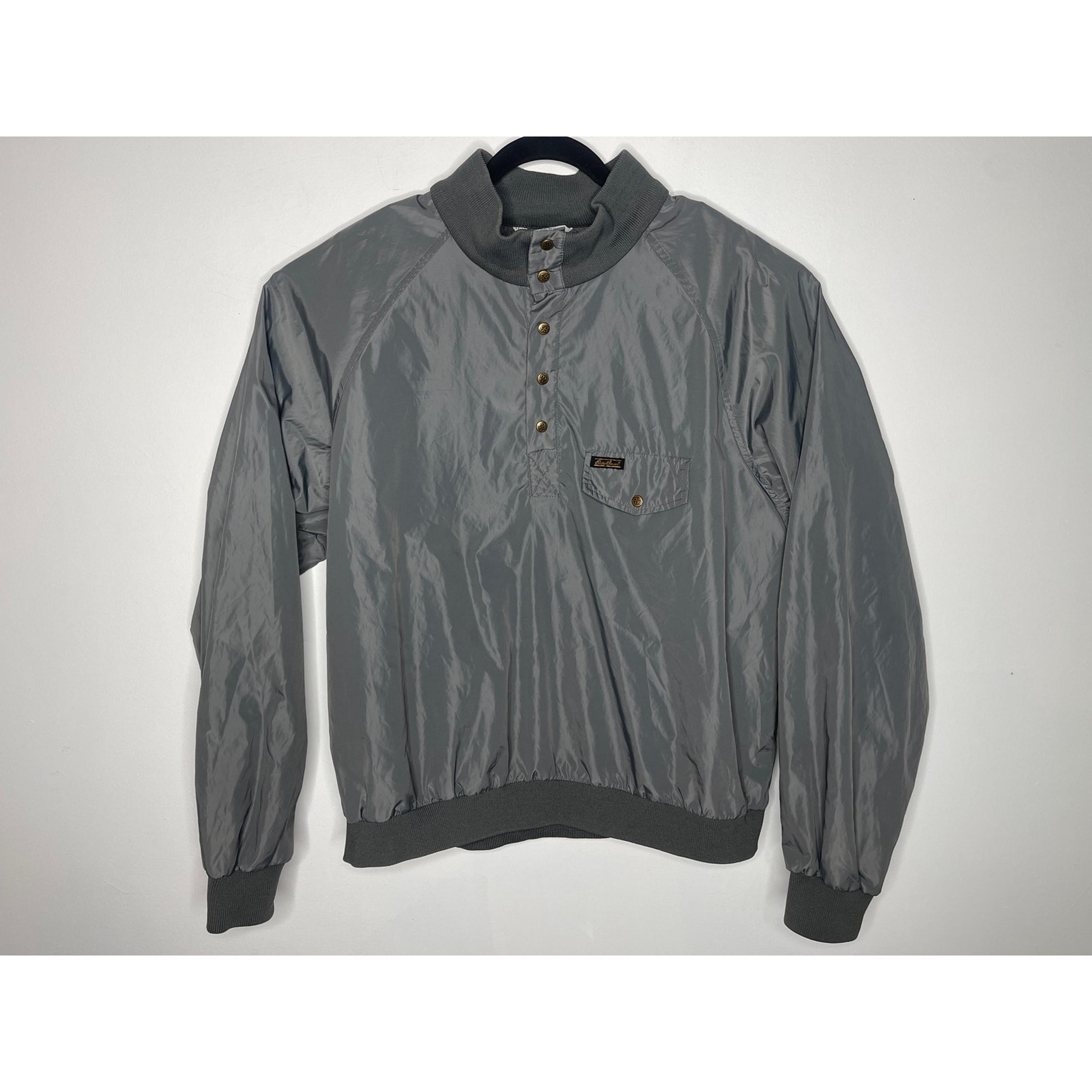 VTG Eddie Bauer Mens SZ XL Nylon Half Snap Coat Jacket Grey Bomber Windbreaker