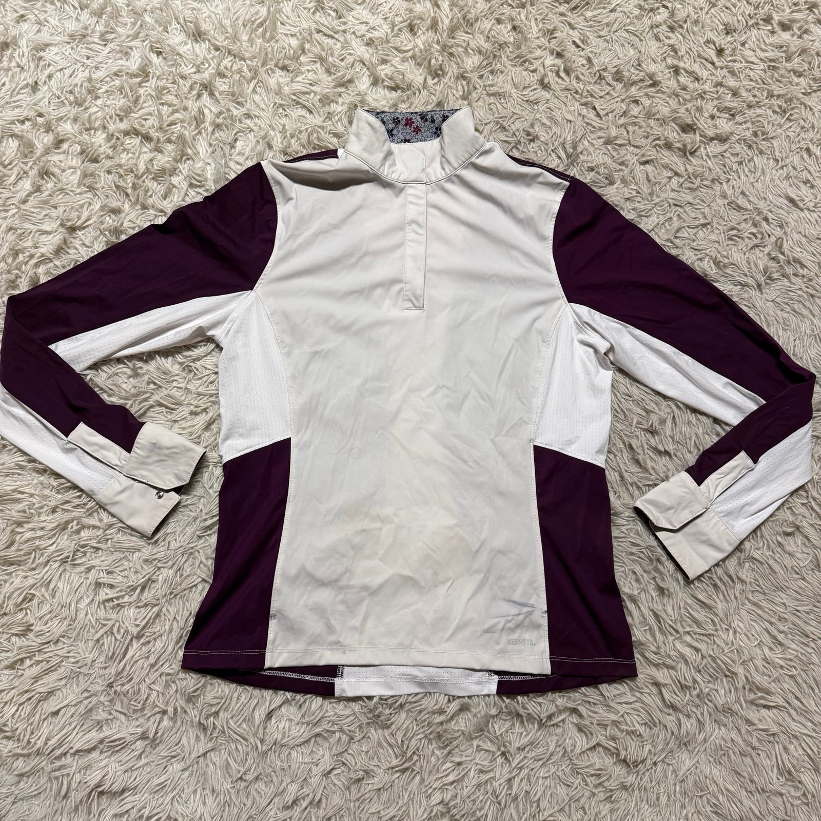 Women’s Large White/Purple Kerrits Long Sleeve Horseback Riding Show Shirt