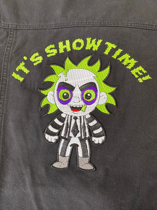 Vest Black denim, Beetlejuice, It's Show Time, Tim Burton, ghost with the most,