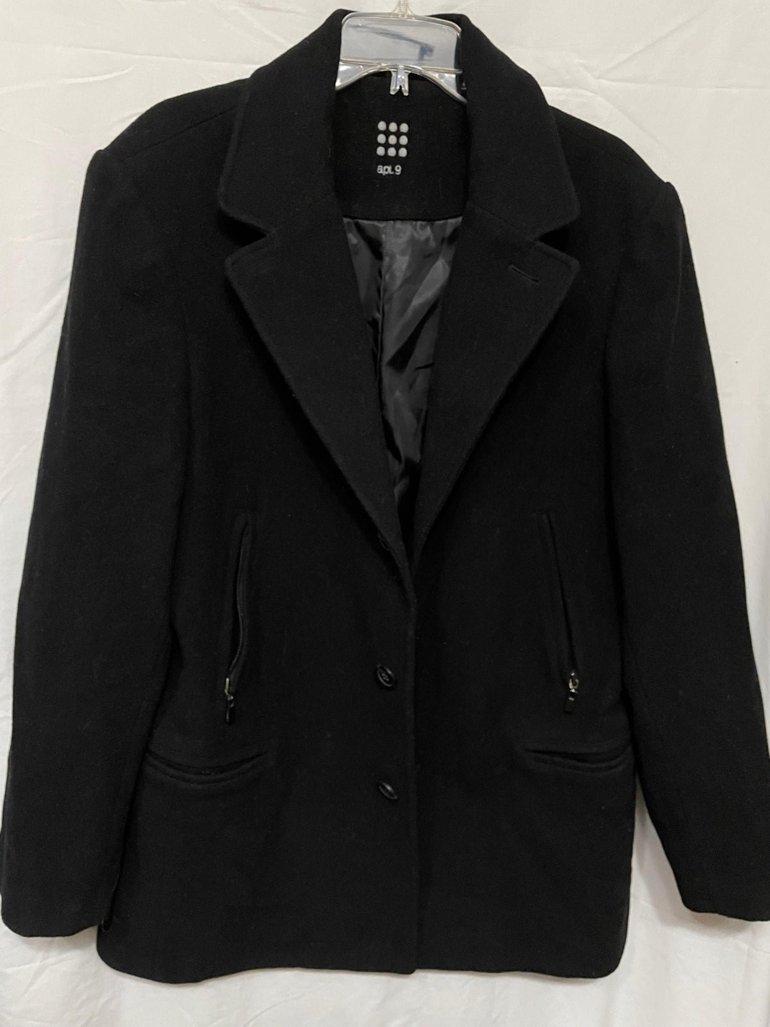 Wool sz Medium M Apt 9 trench Coat zip pockets Black wool