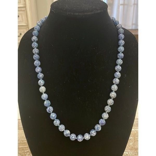 Vintage Gold Beaded Blue Sodalite Long Statement Necklace