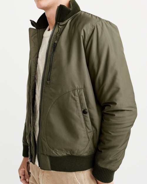 Abercrombie & Fitch Men's Size Small Deck Bomber Jacket Olive Green Military