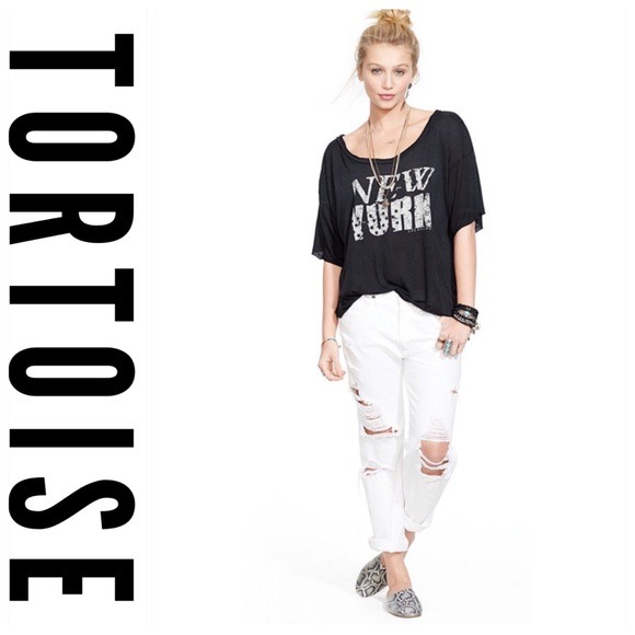 SALE Tortoise White Ripped Distress Jean