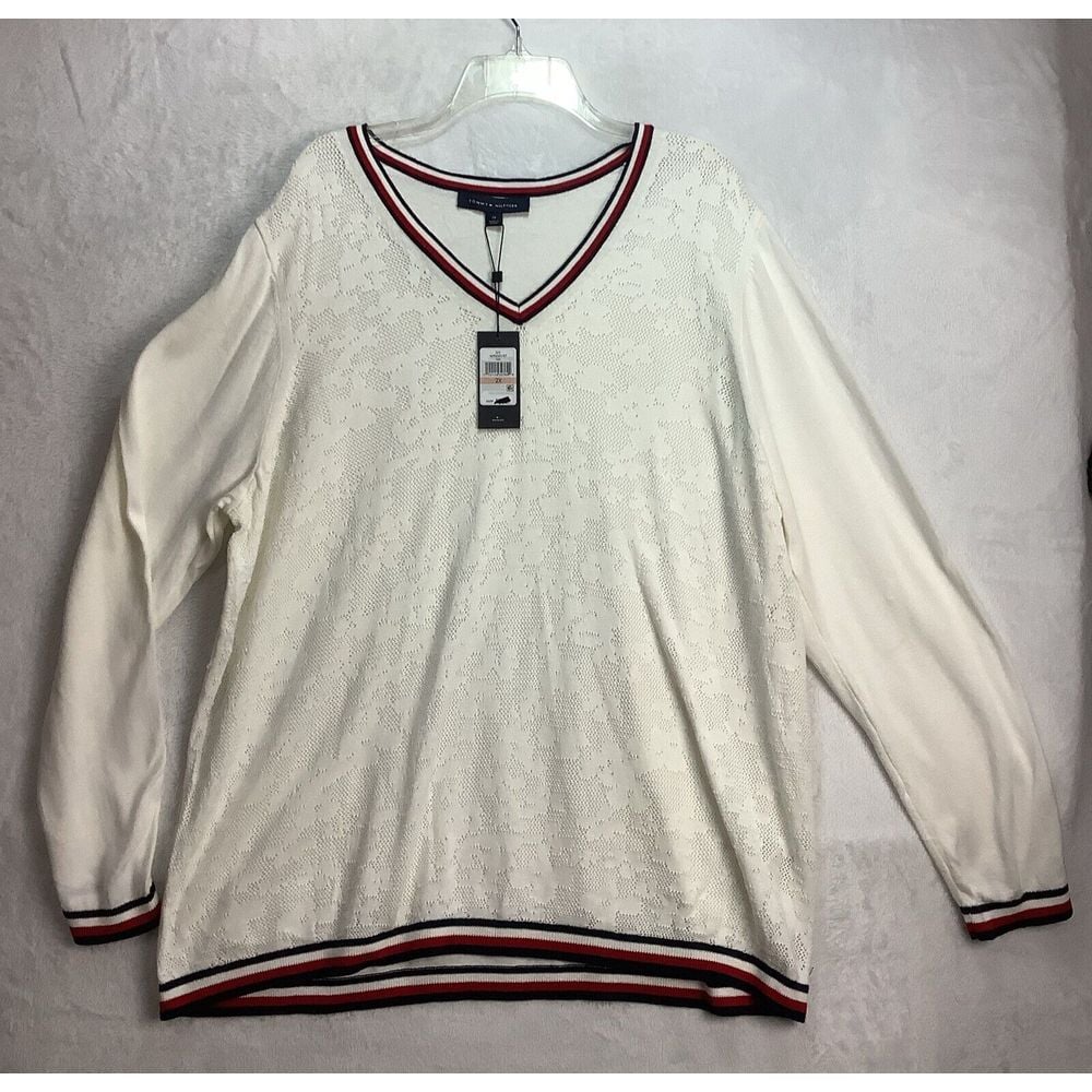 NWT Tommy Hilfiger pullover sweater Men's 2XL Ivy White color lightweight sheer