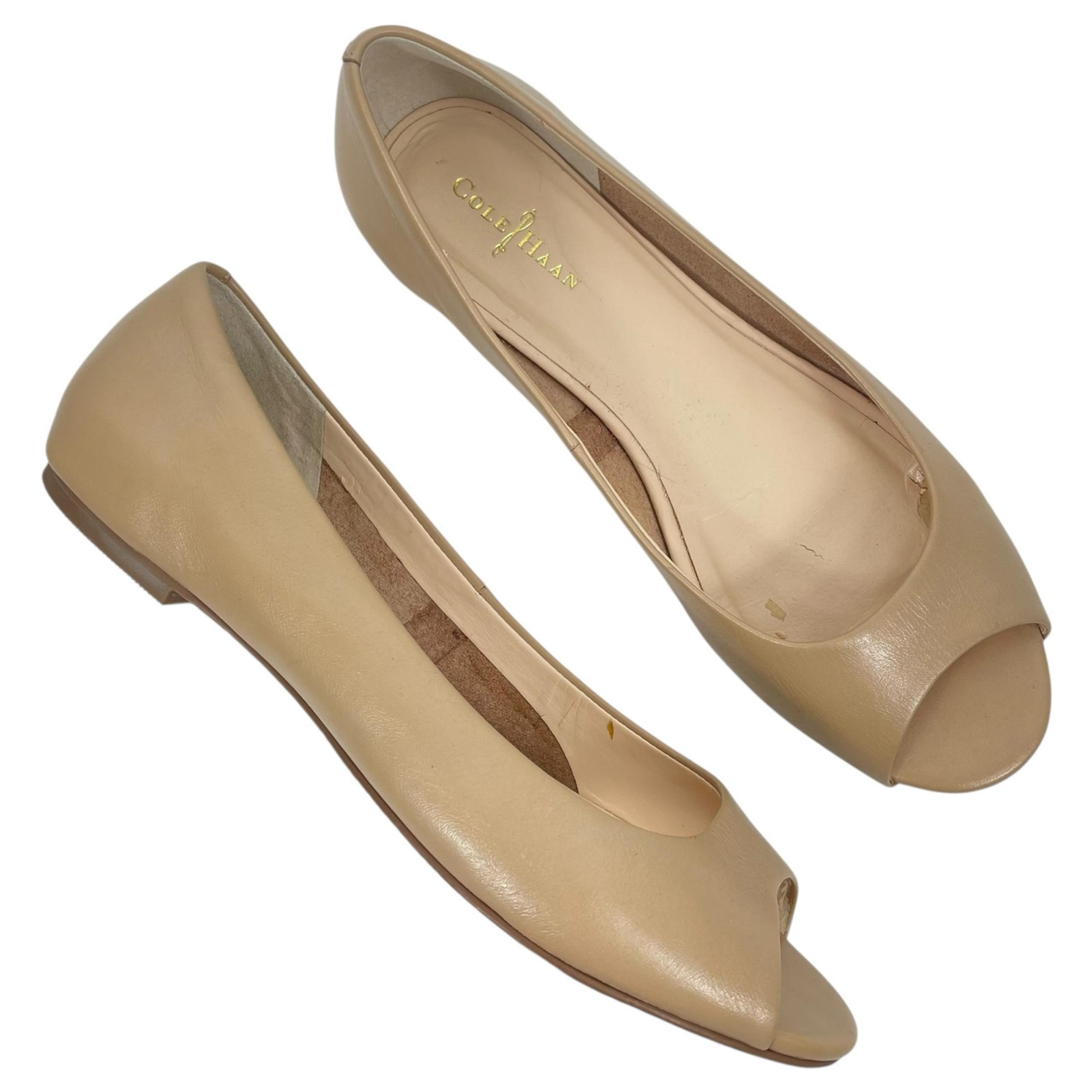 Cole Haan Morgan Peep Toe Leather Flats Beige Tan Size 7B