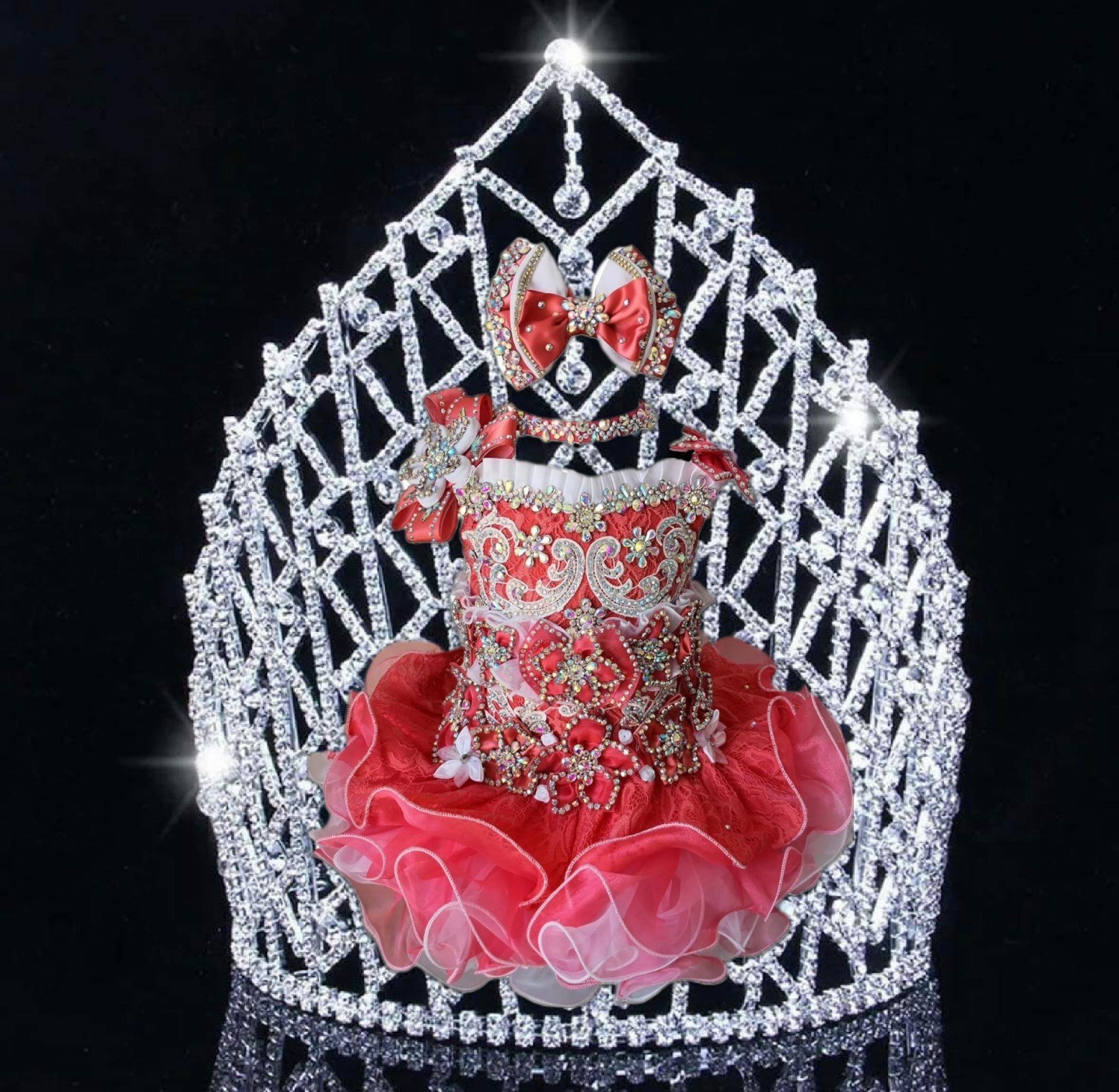 Toddler Glitz Cupcake Pageant Dress 4T corset Coral