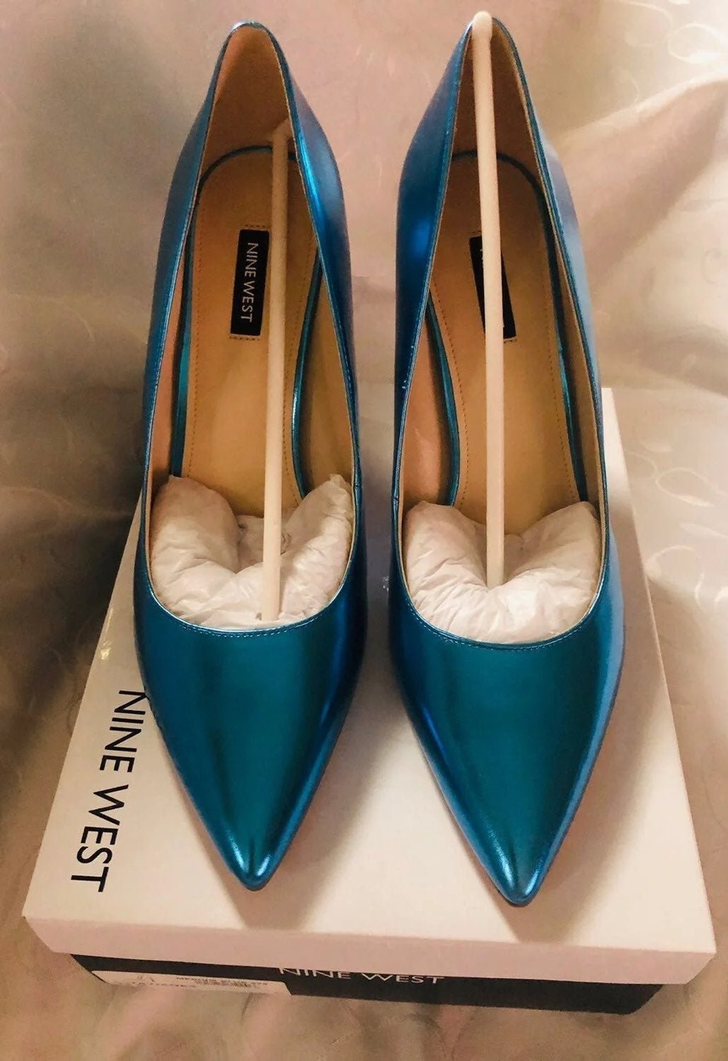 NINE WEST TATIANA POINTED TOE PUMPS METALLIC BLUE/TURQUOISE SZ 12 MED
