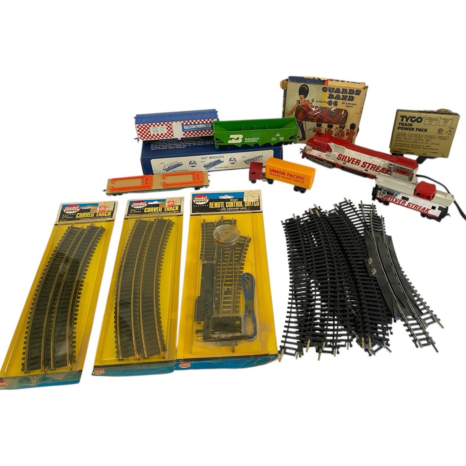 HO Train And Accessories Lot Tracks Rail Cars Power Pack Some NOS