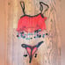 Red/Black 2pc Mesh Babydoll Lingerie Set O/S Beaded Gift Gypsy Sequin Sheer Sexy