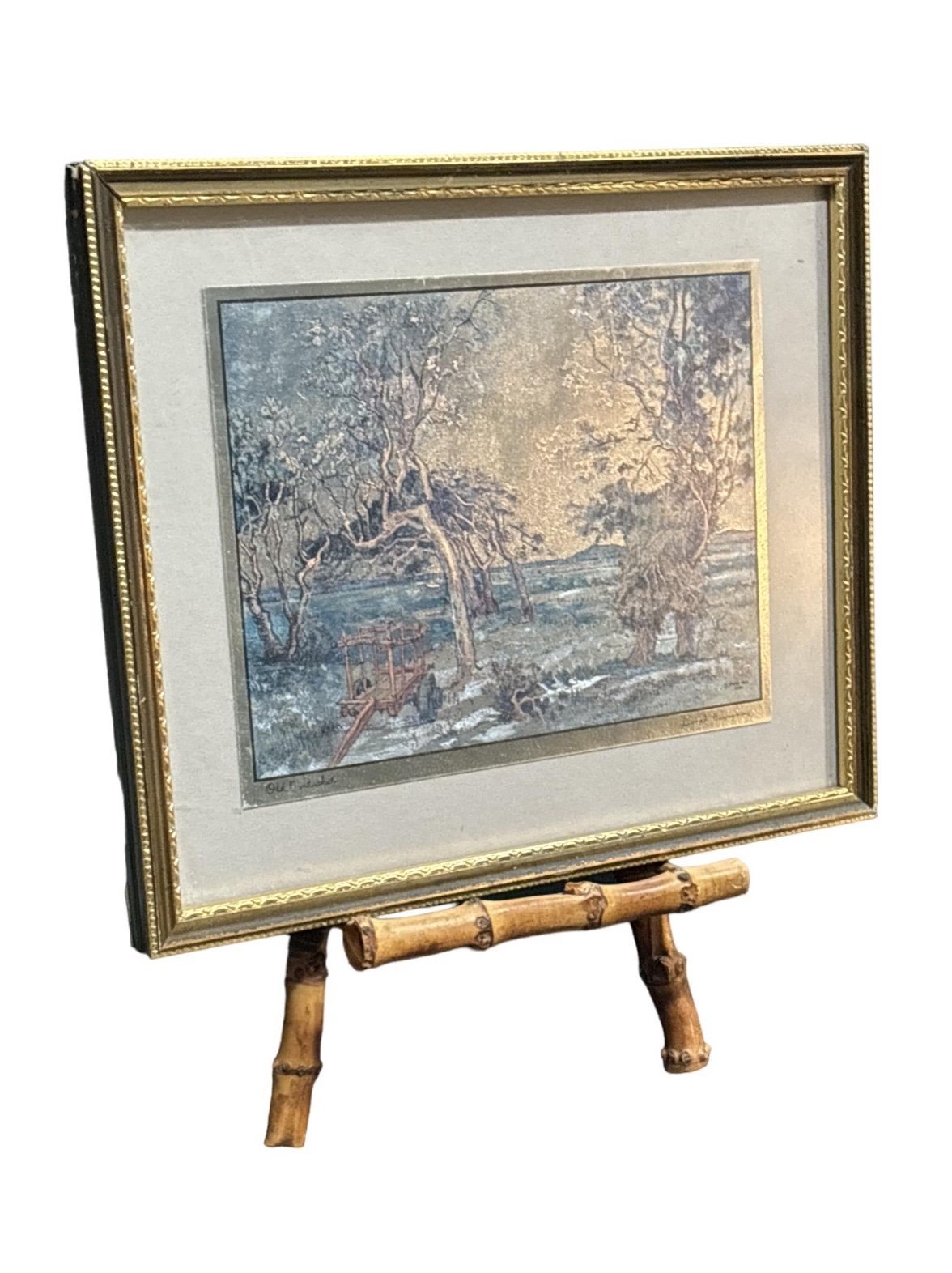 Vintage Framed foil etching of Nantucket by Lionel Barrymore /Art