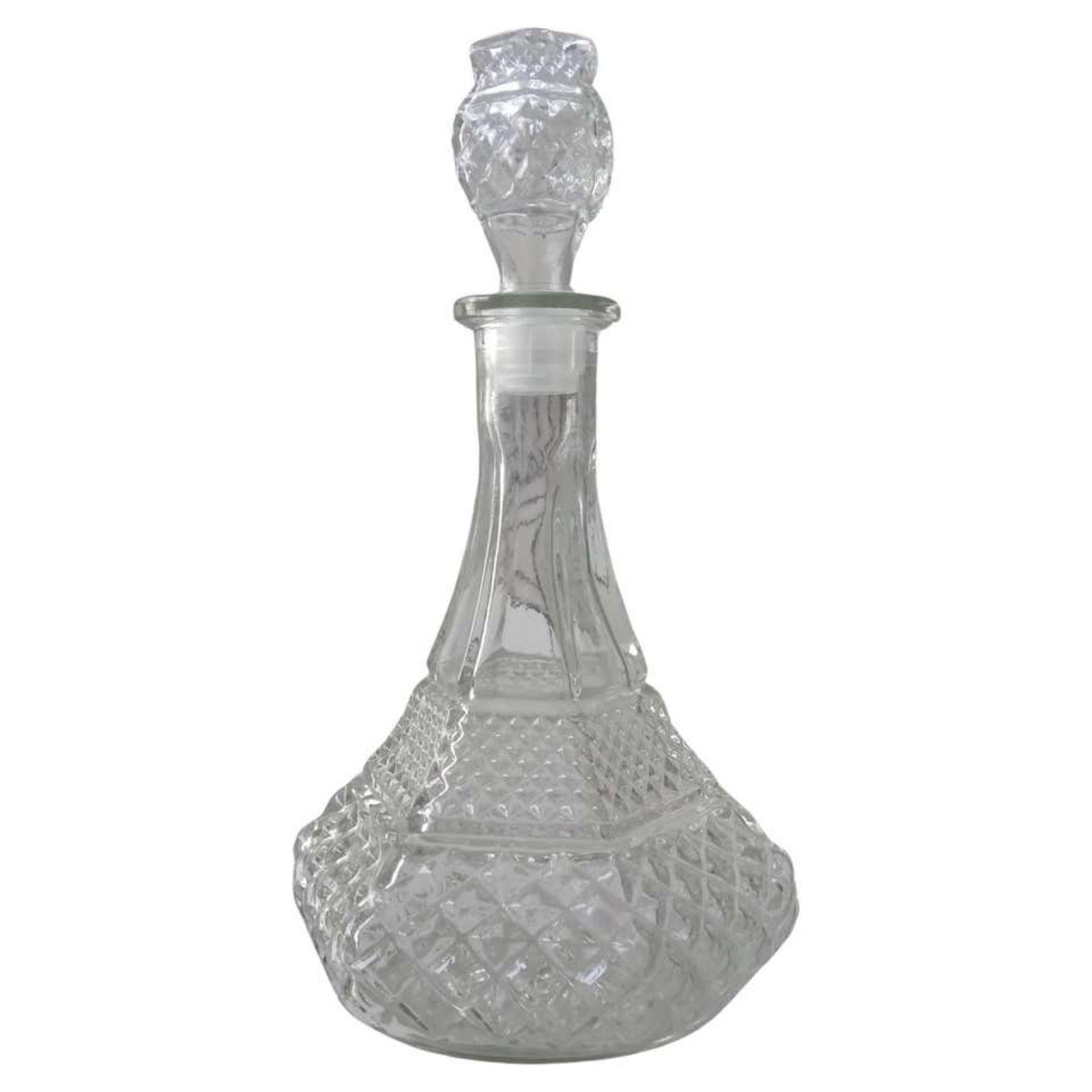 Vintage Crystal Glass Wine Decanter with Stopper in Wexler Diamond Pattern