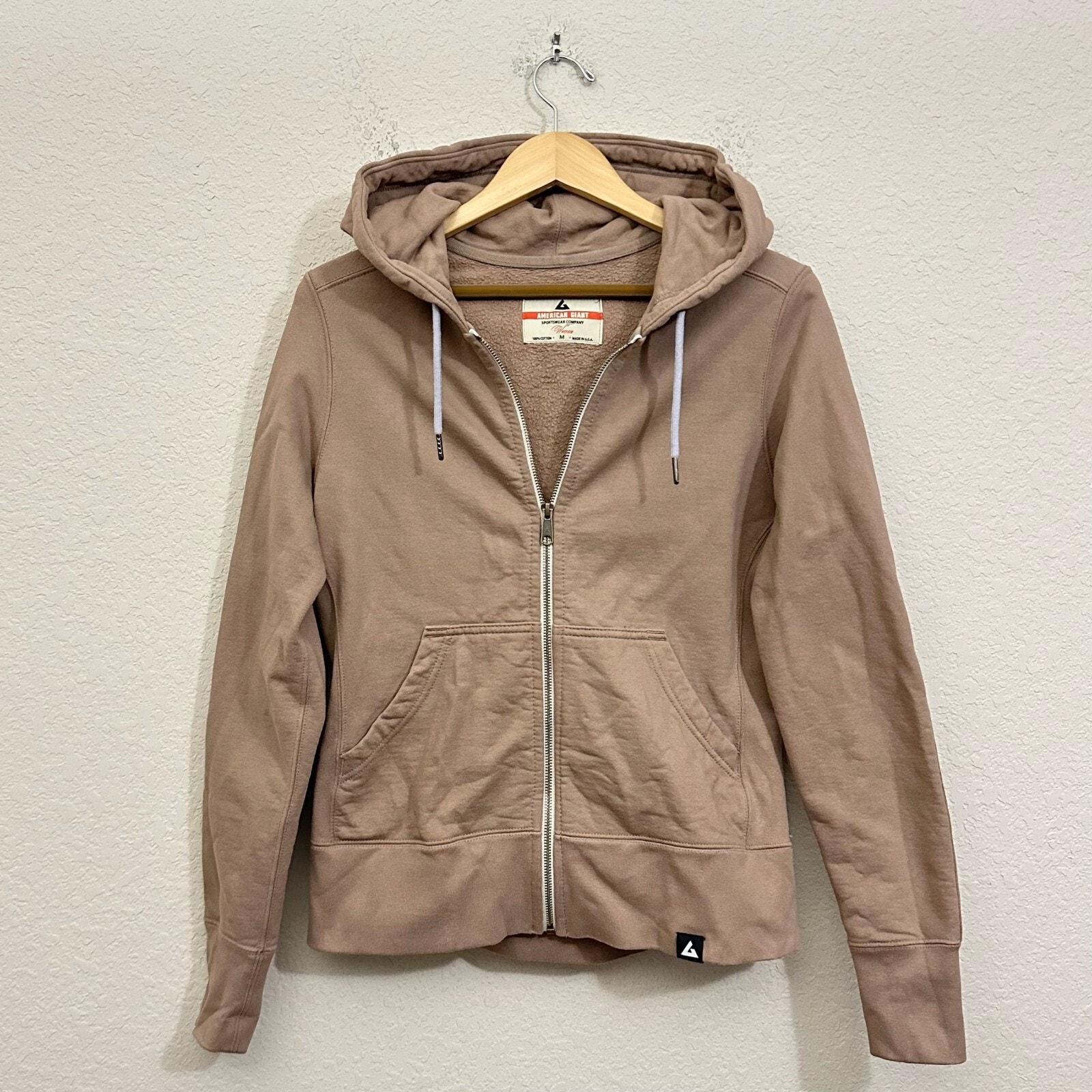 AMERICAN GIANT Full Zip Hoodie Tan Cotton Sports Athleisure Outdoor