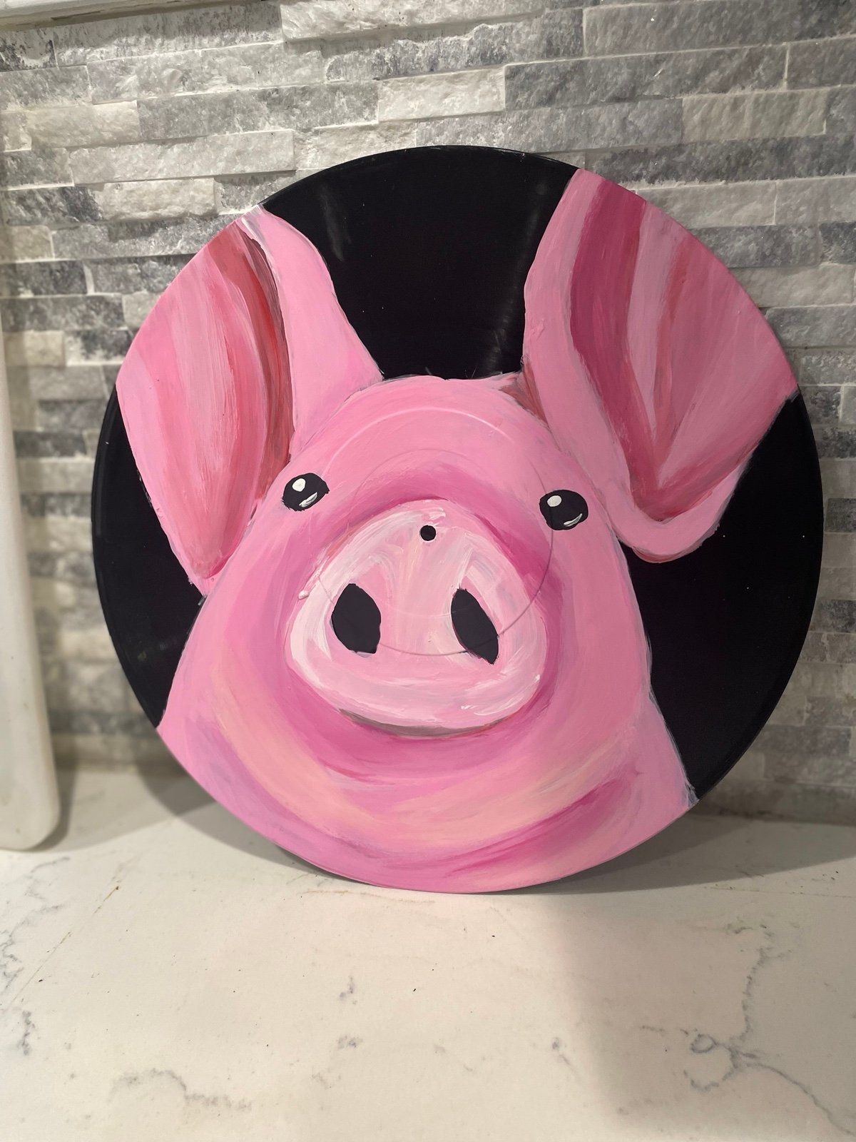record vinyl retro painting art animal whimsical farm cottage pig animal cute de