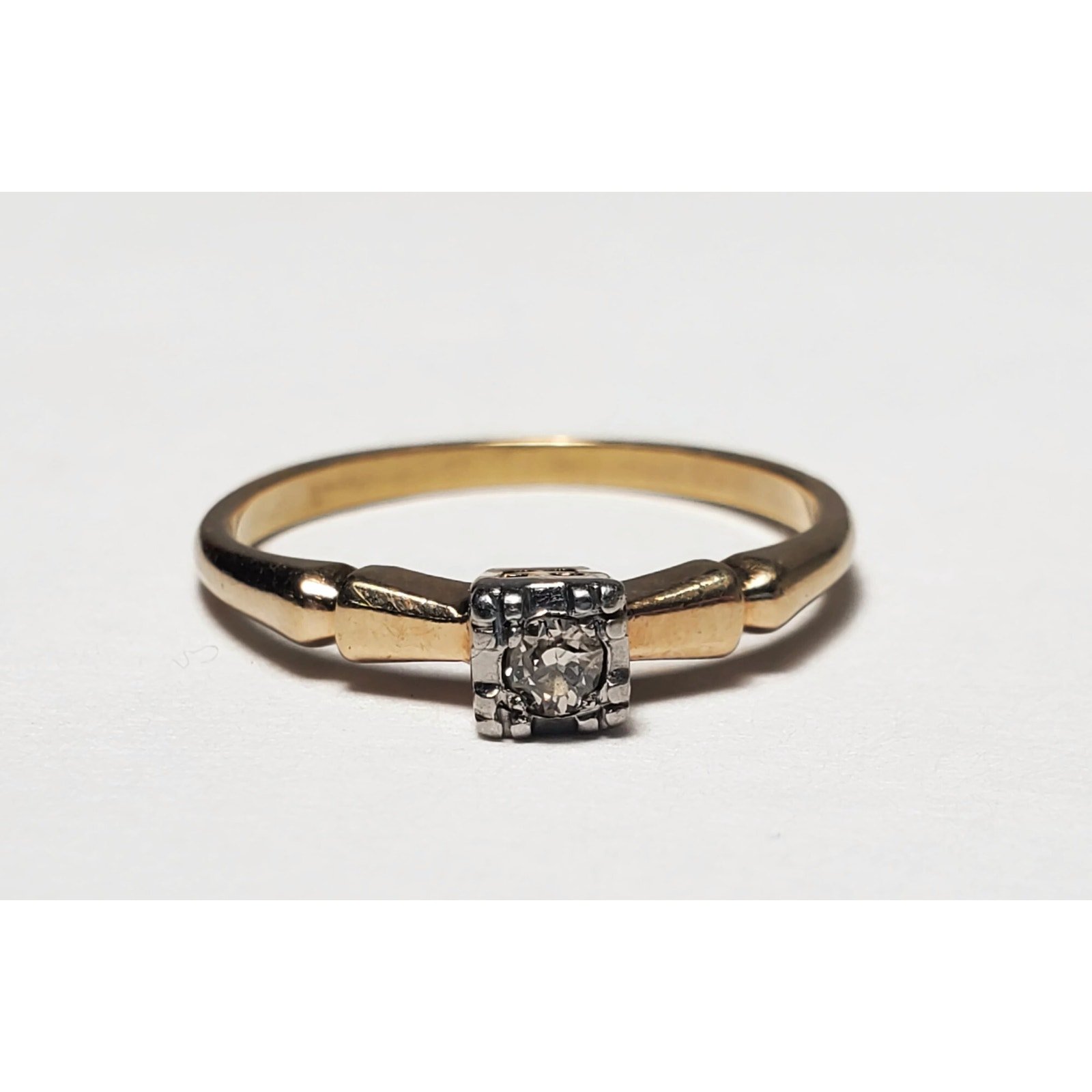Vintage 14k Yellow Gold Mine Cut Diamond Solitaire Engagement Ring .10 Carats