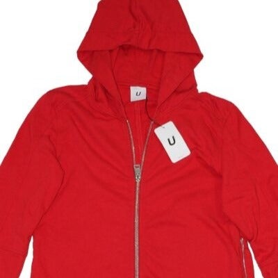 U CLOTHING Red Garment Dye Terry Red Full Zip Hoodie Jacket Sweater