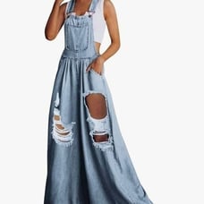 Loose Adjustable Strap Wide Leg Denim Bib Overall Jeans Pants